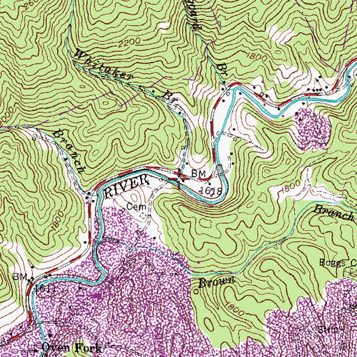 Topographic Map of Whitaker Branch, KY