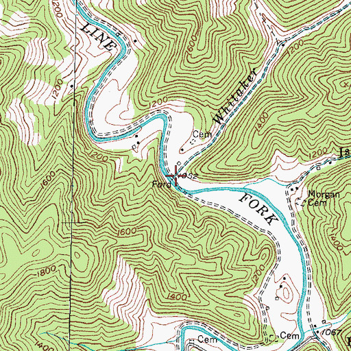 Topographic Map of Whitaker Branch, KY