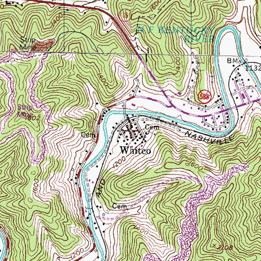 Topographic Map of Whitco, KY