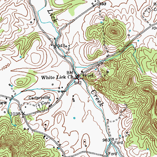 Topographic Map of White Lick Church, KY