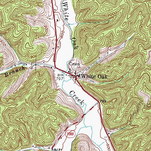 Topographic Map of White Oak, KY