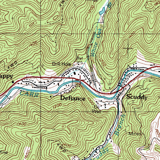 Topographic Map of White Oak Branch, KY