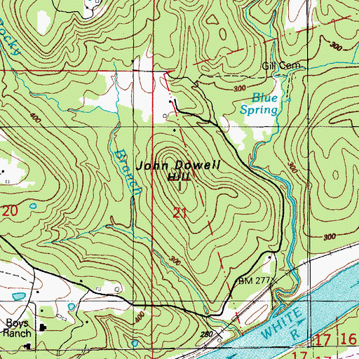 Topographic Map of John Dowell Hill, AR