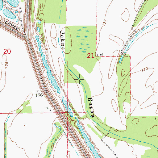 Topographic Map of Johns Bayou, AR
