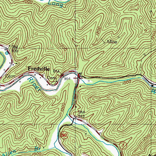 Topographic Map of Whitley Branch, KY