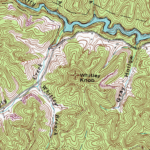 Topographic Map of Whitley Knob, KY