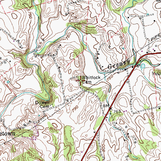 Topographic Map of Whitlock Cemetery, KY