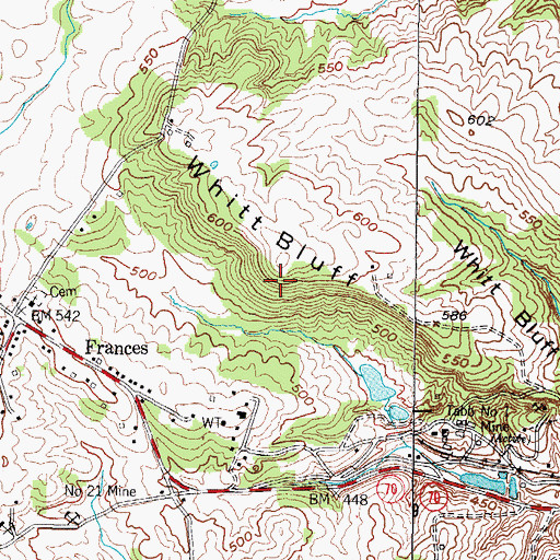 Topographic Map of Whitt Bluff, KY