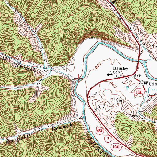 Topographic Map of Whitt Branch, KY