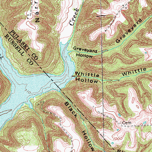 Topographic Map of Whittle Hollow, KY