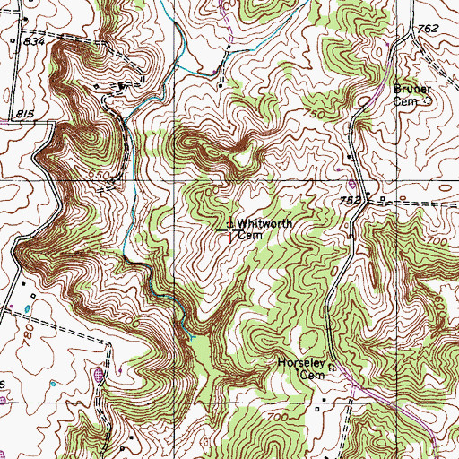 Topographic Map of Whitworth Cemetery, KY
