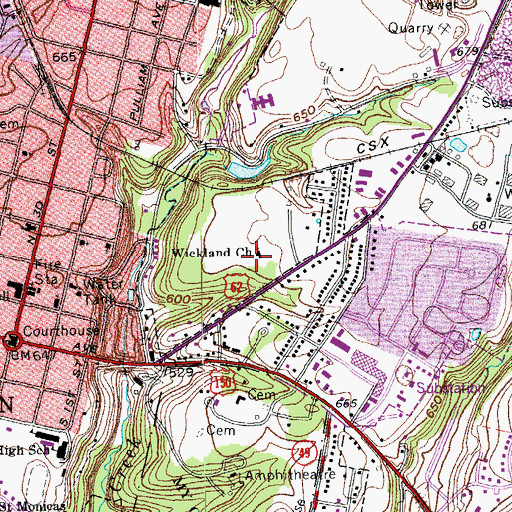 Topographic Map of Wickland Church, KY