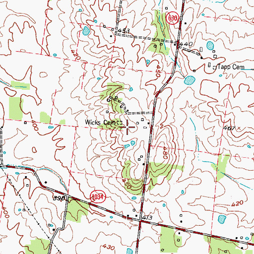 Topographic Map of Wicks Cemetery, KY