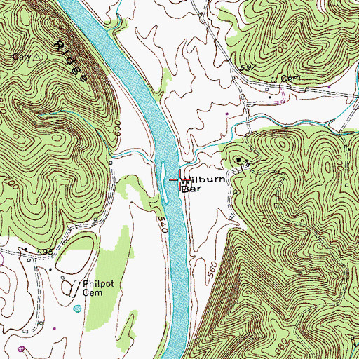 Topographic Map of Wilburn Bar, KY