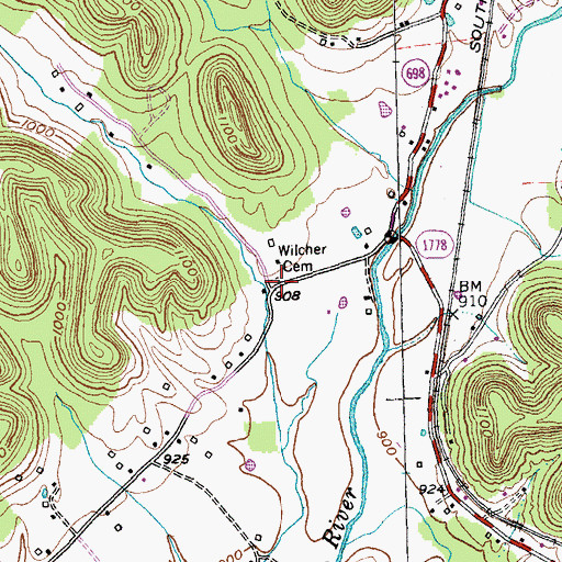 Topographic Map of Wilcher Cemetery, KY