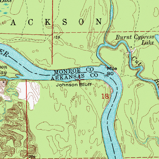 Topographic Map of Johnson Bluff, AR