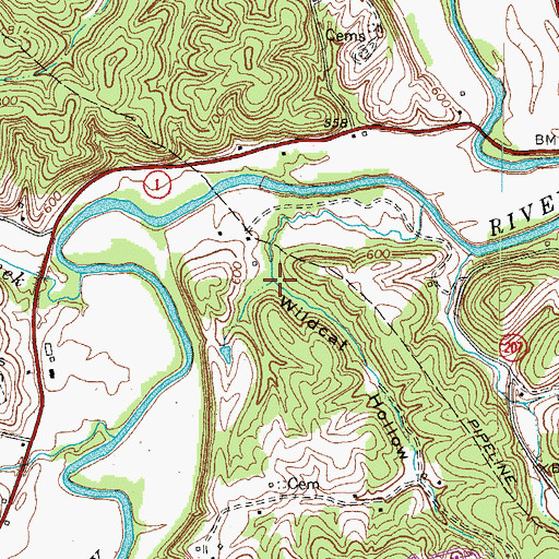 Topographic Map of Wildcat Hollow, KY