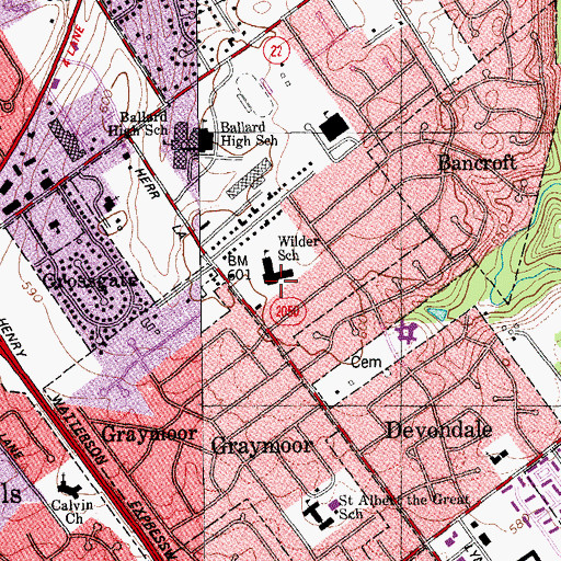 Topographic Map of Wilder School, KY