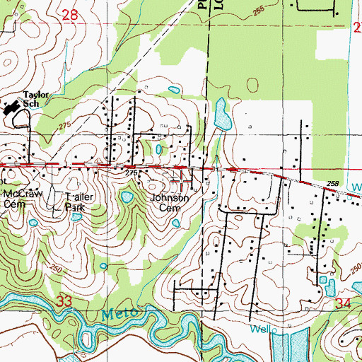 Topographic Map of Johnson Cemetery, AR