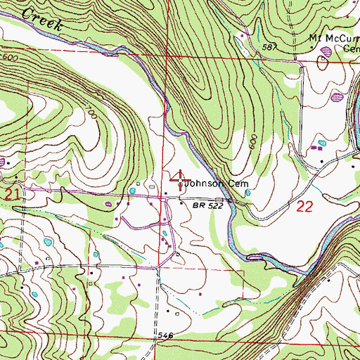 Topographic Map of Johnson Cemetery, AR