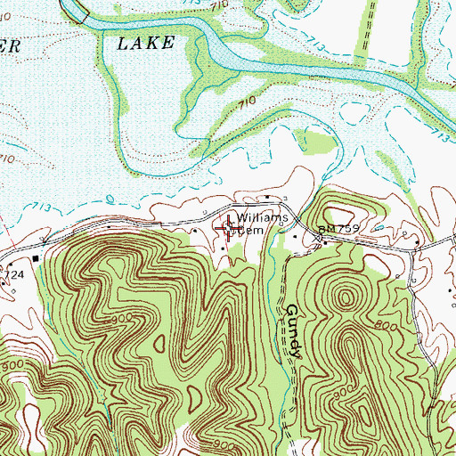 Topographic Map of Williams Cemetery, KY