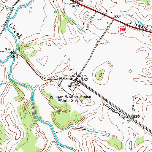 Topographic Map of William Whitley House State Shrine, KY