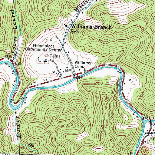 Topographic Map of Williams Branch, KY