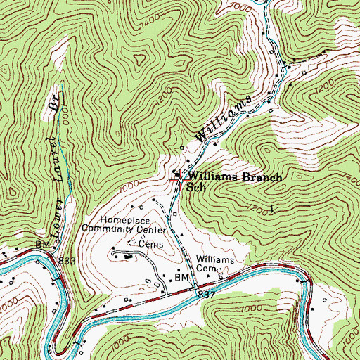 Topographic Map of Williams Branch School, KY