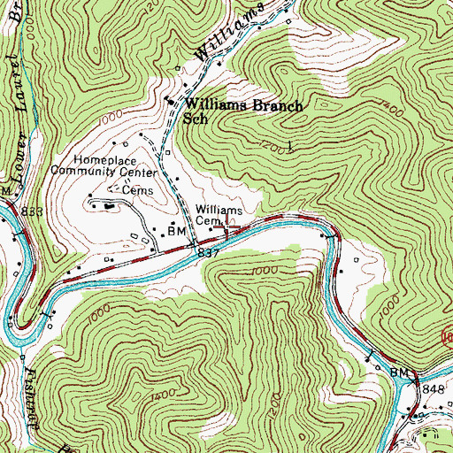 Topographic Map of Williams Cemetery, KY