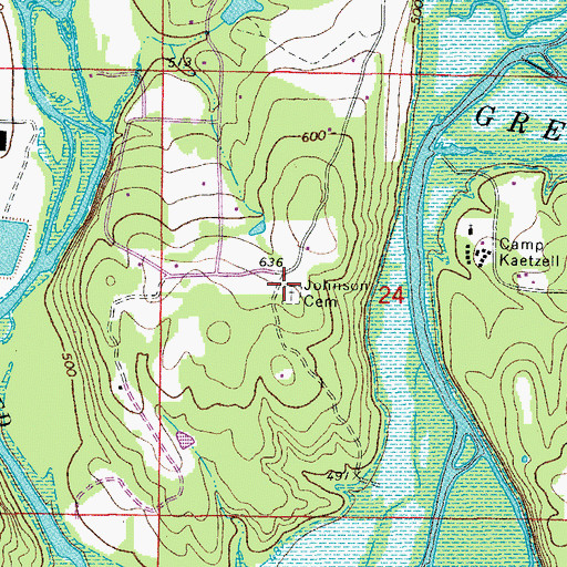 Topographic Map of Johnson Cemetery, AR