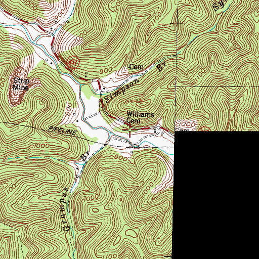 Topographic Map of John Williams Cemetery, KY
