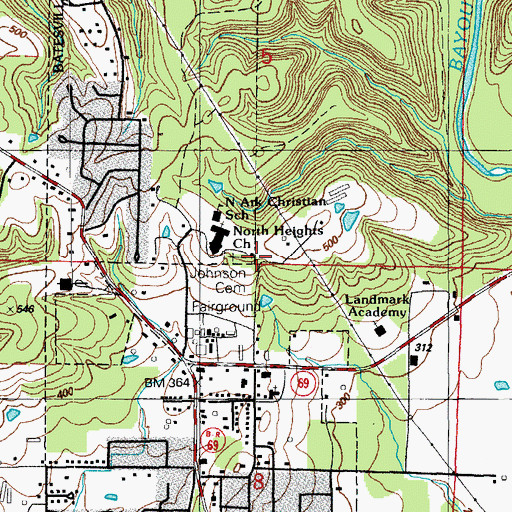 Topographic Map of Johnson Cemetery, AR
