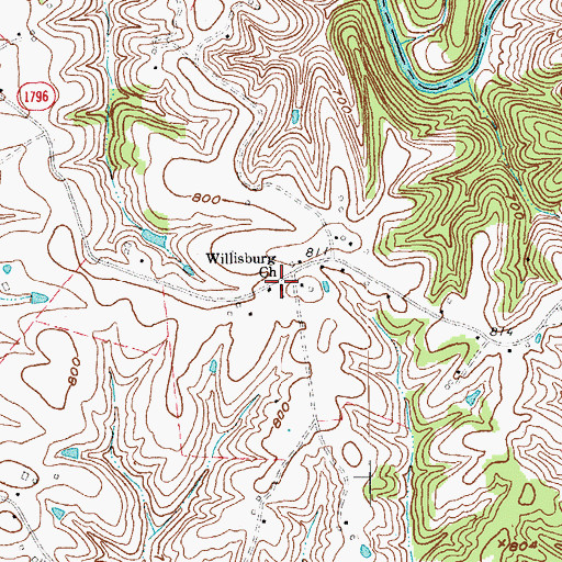 Topographic Map of Willisburg Church, KY
