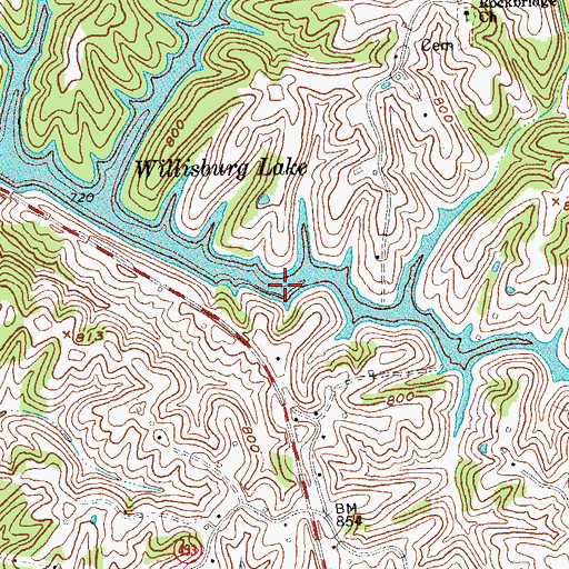 Topographic Map of Willisburg Lake, KY