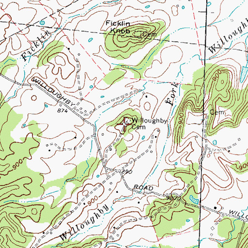 Topographic Map of Willoughby Cemetery, KY