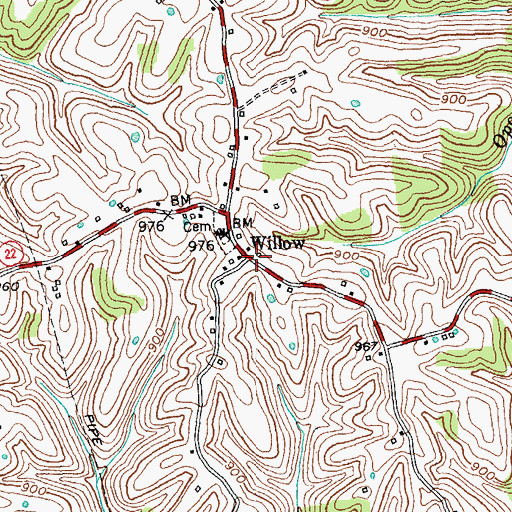 Topographic Map of Willow, KY