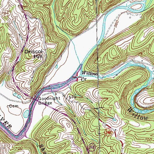 Topographic Map of Willow Creek, KY