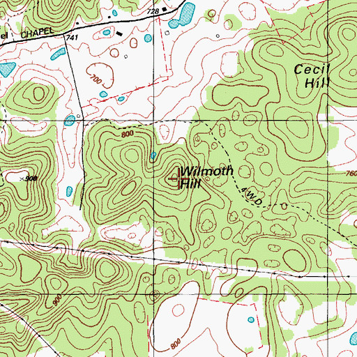Topographic Map of Wilmoth Hill, KY
