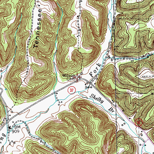Topographic Map of Wilson Cemetery, KY