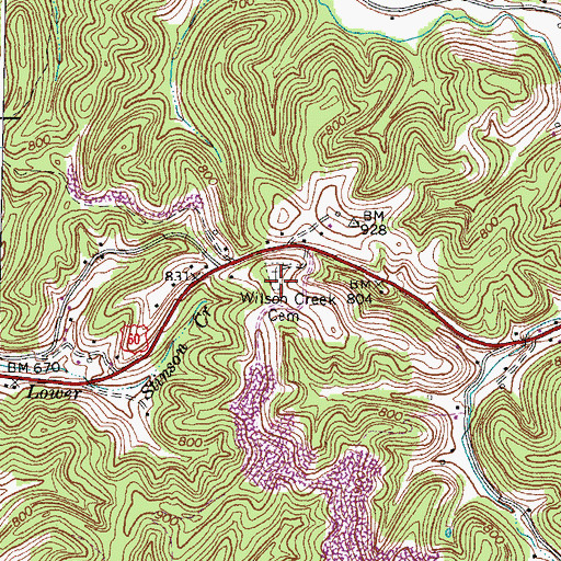 Topographic Map of Wilson Creek Cemetery, KY