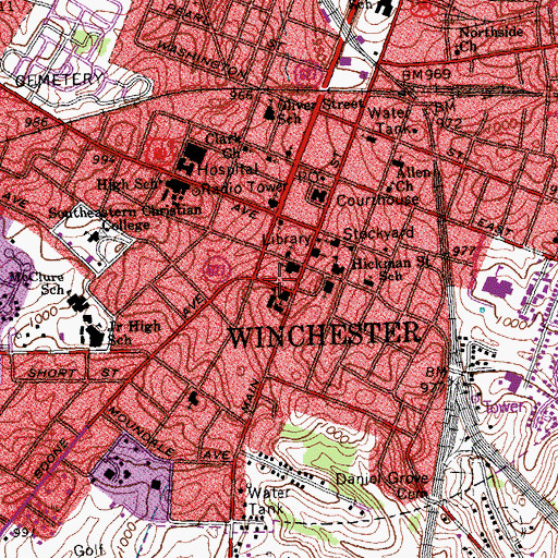 Topographic Map of Winchester, KY