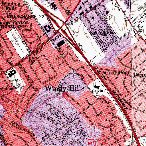 Topographic Map of Windy Hills, KY