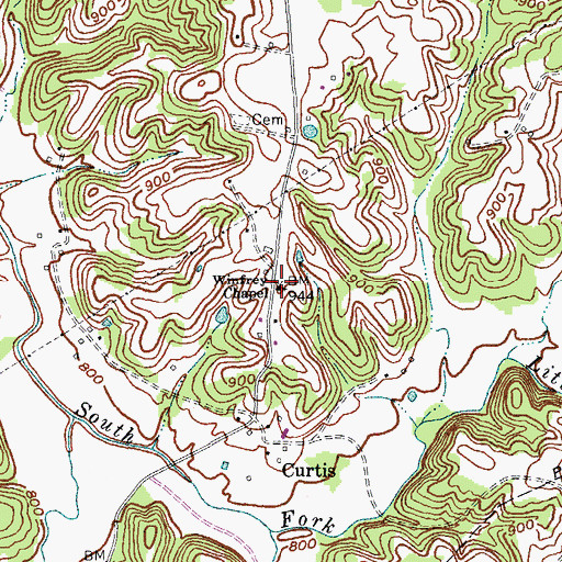 Topographic Map of Winfrey Chapel, KY