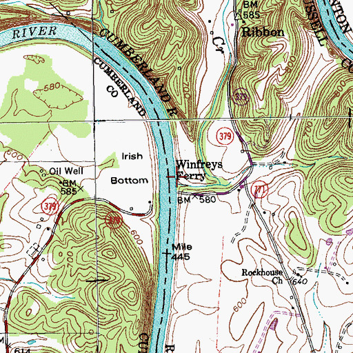Topographic Map of Winfreys Ferry, KY