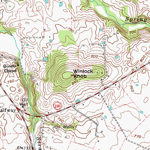 Topographic Map of Winlock Knob, KY