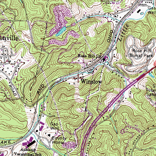 Topographic Map of Winslow, KY
