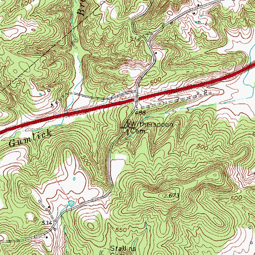 Topographic Map of Witherspoon Cemetery, KY