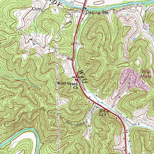 Topographic Map of Wolf Creek Church, KY