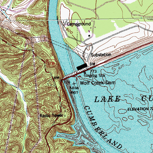 Topographic Map of Wolf Creek Dam, KY
