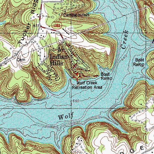 Topographic Map of Wolf Creek Recreation Area, KY